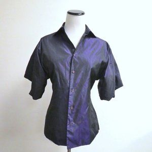 Ralph Lauren black label short sleeve shirt taffeta silk dress purple top 8